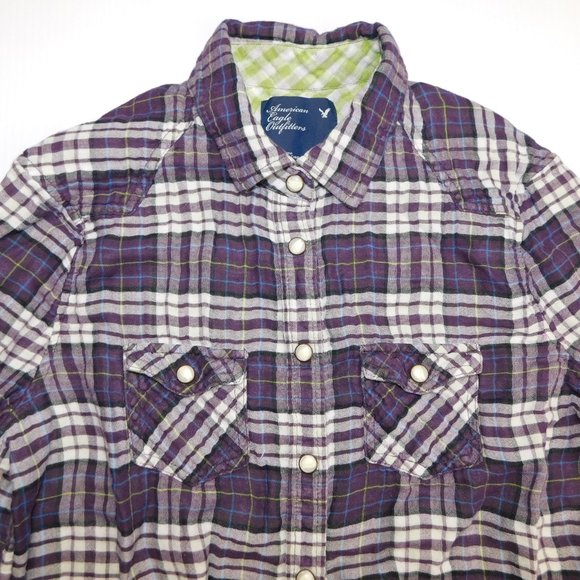 American Eagle Girls 10 Plaid Snap Front Shirt - Picture 4 of 7